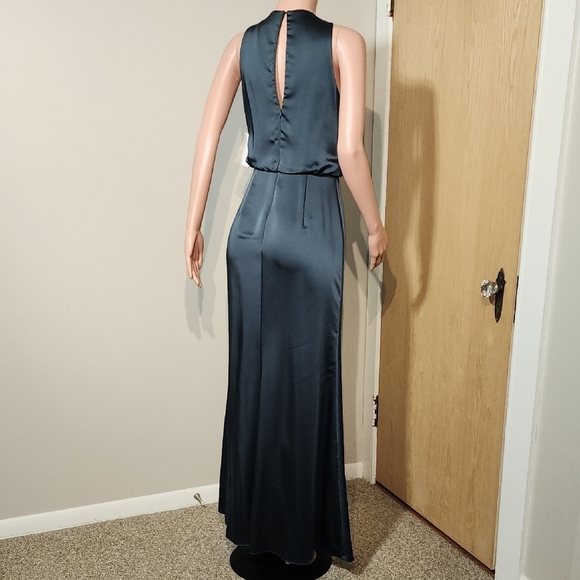 Dessy Collection Green Sleeveless Halter Maxi Gown - Picture 8 of 15